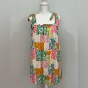 NWT In February Patchwork Floral Tie-Shoulder Sundress in Pink & Green